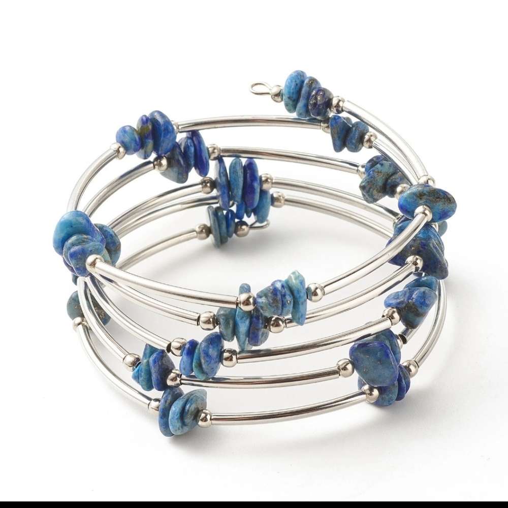 Natural lapis lazuli Gem Stone Layered bangle Wrap bracelet Balancing Amulet